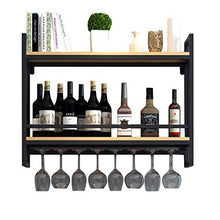 Nero Mensola del Vino con Supporto di Vetro | Rack di Vino di Ferro | Supporto per Bicchiere di Vino in Metallo sospeso | portabottiglie di Vino Parete | Supporto per Appendere Bicchieri da Vino