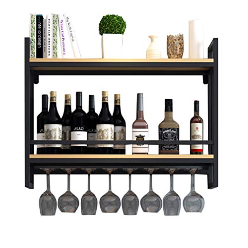 Nero Mensola del Vino con Supporto di Vetro | Rack di Vino di Ferro | Supporto per Bicchiere di Vino in Metallo sospeso | portabottiglie di Vino Parete | Supporto per Appendere Bicchieri da Vino
