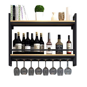 Nero Mensola del Vino con Supporto di Vetro | Rack di Vino di Ferro | Supporto per Bicchiere di Vino in Metallo sospeso | portabottiglie di Vino Parete | Supporto per Appendere Bicchieri da Vino
