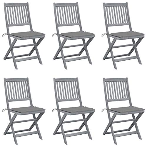 FAMIROSA Sedie da Giardino Pieghevoli 6pz con Cuscini in Massello Acacia-5435