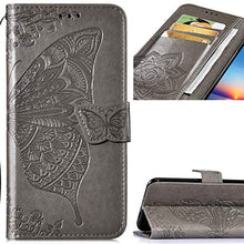 Saceebe Compatibile con Xiaomi Max 3 Custodia pelle Cover a libro Portafoglio Flip Case [Custodia in pelle goffrata con fiori e farfalle con cordino] anteriore e posteriore Bumper Case,grigio