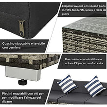 Outsunny Set Mobili da Giardino da 5 Pezzi, Divanetto per Esterni con Pouf e Tavolino in Rattan PE, Grigio