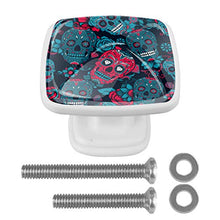 Home Modern - Set di 4 pomelli quadrati per armadietti da cucina, credenze, mobili, mobili, cassetti, cassettiere, cassettiera, giorno del giorno del giorno con motivo teschio di zucchero rosa