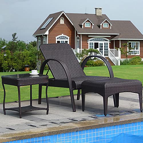 AAGYJ Set di 3 lettini Prendisole, sedie da Giardino e pedaliera e tavolino da caffè, portante da 550 libbre, Schienale Regolabile, sedie a Sdraio in Rattan reclinabili, per Cortile a Bordo Piscina