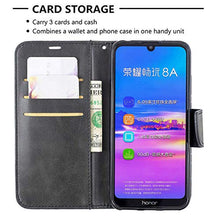 GIMTON Cover per Huawei Y6 2019 / Huawei Honor 8A, Anti Graffio Custodia in Pelle Cover con Cinturino da Polso e Slot Carte, Portafoglio Cover per Huawei Y6 2019 / Huawei Honor 8A, Nero