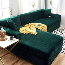TTJJ Velluto Copridivano, Elasticizzato Fodera per Divano Morbido Spessore Accogliente Forma di L Copridivano Angolare Sofa Cover Adatto a Soggiorno Gatti Cani Domestico-3 posti 190-230cm-Verde Scuro