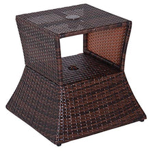 Outsunny Tavolino da Giardino con Ripiano Inferiore e Foro per Ombrellone da 4.5cm in Rattan 54x54x55cm Marrone