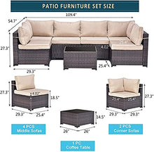 Set di Mobili Patio 7 Pezzi Set Sofà PE Set di Divano in Rattan Set Marrone Conversazione con Conversazione in Vimini Manuale con 6 Cuscini di Seduta Sabbia E 1 Tavolino in Vetro Temperato