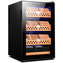 VIY Umidificatore per Sigari, Humidor, 12-18 °C, Touch Display Digitale, 38 Db, Illuminazione A LED, 70 L, 200-250 Sigari, Ripiani in Legno di Cedro, Nero,Nero
