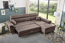 AVANTI TRENDSTORE - Gamano - Divano ad Angolo in Microfibra Marrone Scuro, con Funzione Letto e poggiatesta Regolabili, 2 Cuscini Piccoli compresi. Dimensioni Lap 295x100x214 cm