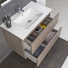 Mobile Bagno 80 cm sospeso Rovere Scuro con 2 cassettoni Completo di lavabo+Specchio+Ceramica+Lampada LED