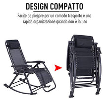 Outsunny Sedia Sdraio a Dondolo Ergonomica Reclinabile con Poggiapiedi e Porta Bicchieri da Giardino Textilene, Nero, 120x67x102cm