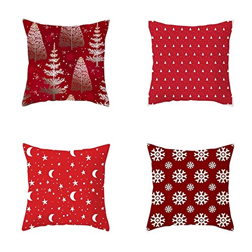 Federe Cuscini Divano 45X45,Fodere Per Cuscini Con Stampa Di Motivi Natalizi Rossi, Fodere Per Cuscini Lombari Per Divano Da Soggiorno Per Ufficio, Decorazioni Per La Casa, Set Di 4 Articoli, Rosso E