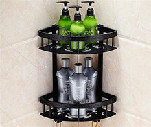 GJJSZ Mensole triangolari a Due Piani con cestello Nero,Design Intagliato,Materiale in Acciaio Inossidabile,mensole per Bagno,mensola per Bagno da 22,5 * 40,5 cm a Parete