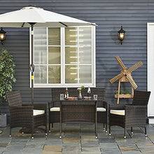 Outsunny Salotto da Giardino con Tavolo, 2 Poltrone e Divano 2 Posti, Set Mobile da Giardino in Rattan PE con Cuscini, Marrone e Bianco