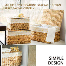 ZRZJBX Contenitore con Coperchio Extra Large in Seagrass，Cassa in Vimini Foderata，Scatole Portaoggetti in Erba Marina，Scatola di Immagazzinaggio in Rattan,A-M