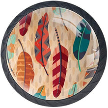 Boho Feather Pattern stile etnico Pomelli per Porta Set di 4 Pomelli per Mobili Manopole per Cassetti Cucina Armadio Vetro