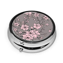 Sakura Branches - Contenitore rotondo per pillole con 3 scomparti, in metallo, per medicina e vitamine, per viaggi all'aperto