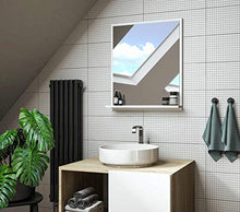 DOMTECH Specchio da bagno grande con ripiano, bianco, 60 x 70 cm