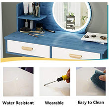 DD&QG Set di Tavoli da Tavolo Tavolo Cosmetici,Camera da Letto Toeletta con Specchio Rotondo E Sgabello Imbottito,2 Scaffali di Stoccaggio,2 Cassetti,Scrivania di Comò-Blu-a 80x40x114cm(31x16x45inch)