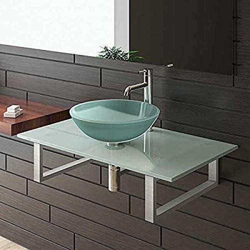 Alpenberger Ciotola in Vetro Satinato Ø 42 cm con Piano per lavabo Satinato, 90 cm e Supporto