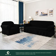 CHUN YI 1-Pezzo Copridivano con Gonna Elasticizzato Copertura Divano Elastico Due Posti Tre Posti Jacquard Tessuto Copripoltrona (Divano, Nero)