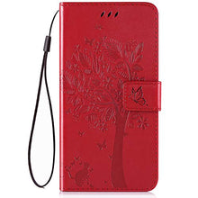 Robinsoni Custodia Compatibile con Xiaomi Redmi 7 Cover Folio a Fogli Mobili Cover Libro Pelle PU Case Taccuino Cover Portafoglio Custodia Libretto Retro Flip Caso Gatta in Rilievo Cover,Rossa