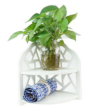 Tandi - Scaffale ad angolo bianco pastorale con ripiani a forma di reticolo, stile shabby chic, a due strati, per vasi e candele, ornamenti per candele