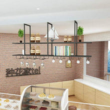 LYLSXY Wine Rack, Organizzare cucina Wine Rack con supporto di vetro, Hanging soffitto di vetro di vino della casa del supporto decorazione del soffitto Shelf Black 2-Tiers Calici bagagli portabicchi