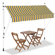 BAKAJI Tenda da Sole Balcone con Gambe di Supporto Regolabili Installazione ad Incastro Parasole Avvolgibile Esterno Giardino a Manovella Telaio in Alluminio Dimensione 250 x 185 cm (Giallo Blu)