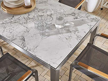 Beliani Set da Giardino Tavolo Simil Marmo 6 Sedie Tessuto Bianco 180 x 90 cm GROSSETO