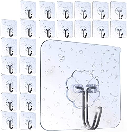 YIQI 20 Pezzi Ganci autoadesivi riutilizzabili Trasparenti Gancio Adesivo Ganci Asciugamano Ganci Appendiabiti Ganci Bagno Impermeabili Senza forare, Max 6 kg