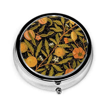 William Morris Citrus On Black Round - Contenitore per pillole con 3 scomparti, in metallo, per medicina e vitamine, per viaggi all'aperto