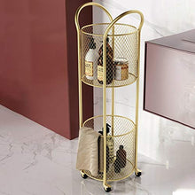 BLWX LY Cestello portaoggetti con Ruote ， Carrello Multiuso cilindrico in Ferro a 2 Piani ， Ripiani Bagno ， for casa, Cucina, Ufficio (Color : Gold)