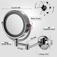 WAOBE Specchi per Trucco A LED con Montatura A Parete, Ingrandimento 10X Ingrandimento Specchio per Trucco Rotondo LED Illuminazione Illuminata A Specchio,Silver