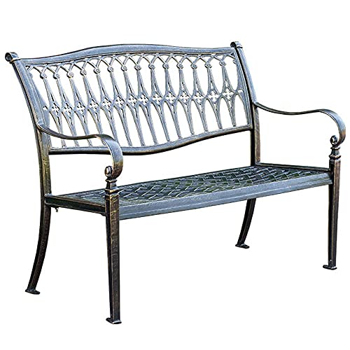 Panchina per terrazza del parco Panchina per il tempo libero all'aperto, Panchina da giardino in alluminio pressofuso resistente alle intemperie di lunga durata, Panchina da cortile retrò a 2 posti