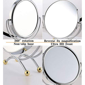 HXYSJ Specchio cosmetico bifacciale a 3 ingrandimenti, Specchio da Tavolo a Rotazione Libera, Specchio da Barba Curvo for Bagno Moda