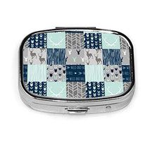 Scatola quadrata per pillole medicinali Woodland Patchwork in menta blu navy e grigio moda pillola organizer viaggio pillola caso dispenser per vitamine integratori