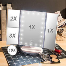 KSIBNW Specchio da a Tre Ante con Luci 22 LED Touch Screen Dimmerabile ad Alta Definizione 180 °Regolabile Cosmetico Illuminato Toeletta Specchio da Appoggio Ingrandimento 1X / 2X / 3X /10X