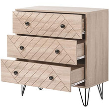 M MUNCASO Comodino con 3 cassetti con maniglie in metallo e corridori, unico pannello posteriore fisso e design unico a zig-zag