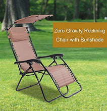 Sywlwxkq Sedie Zero Gravity con Tettoia Lettino Sdraio Reclinabile per Spiaggia Patio Giardino Campeggio Supporto Esterno 200 kg Marrone