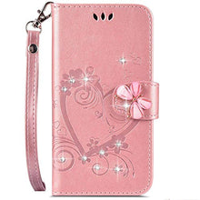 Saceebe Compatibile con Huawei P30 pro Custodia pelle Cover a libro Portafoglio Flip Case [Custodia in pelle goffrata Love con cordino] Farfalla diamante Anteriore e posteriore Cover,oro rosa