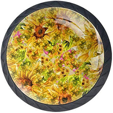 Girasole giallo dipinto Art Creative Pomelli per Porta Set di 4 Pomelli per Mobili Manopole per Cassetti Cucina Armadio Vetro