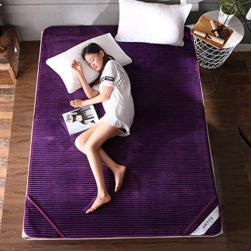 Moda Flanella Materasso Letto Futon, Traspirante Pieghevole Tatami Materasso Giapponese Mantieni Caldo Confortevole Materasso Terra Student Camera Da Letto Dormitorio-porpora 180x200cm(70x78inch)