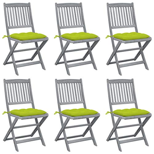 vidaXL Sedie da Giardino Pieghevoli 6pz con Cuscini in Massello Acacia