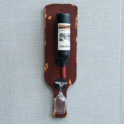 OUGEA Porta Bicchieri,Porta Bicchiere Vino retrò in Ferro battuto a Parete Calice rovesciato Porta Bottiglie per la casa Rosso Scuro 60X2X17CM