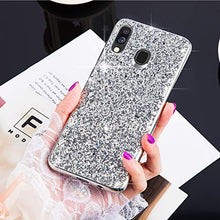 Saceebe Compatibile con Galaxy A40 Custodia Silicone TPU Paillettes Glitter Strass Silicone TPU Case PC Coperture [placcatura bordo] Bumper Case Ultra Sottile Antigraffio,argento&