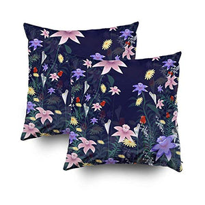 Kris.D Fodera per Cuscino, Fodera per Cuscino Decorativa Quadrata 18x18 Pollici, Fodere per Cuscino Set di Fiori isolati su Nero Stampa su Entrambi i Lati CernieraSet di per la casa 2 Pezzi Federa