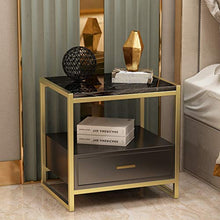 Lucky Star Comodino in Marmo Faux con cassetto, agriturismo Industriale Telaio in Metallo Square Square Sightstand Soggiorno con scaffale per stoccaggio Tabella Finale 50x40x50cm