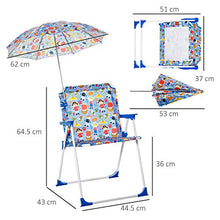 Outsunny Sedia Pieghevole per Bambini con Ombrello Parasole per Giardino Spiaggia Campeggio, 44.5x43x64.5cm